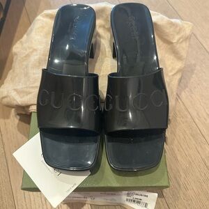 Gucci Black Platform Block Heel Slide Sandals Size 39